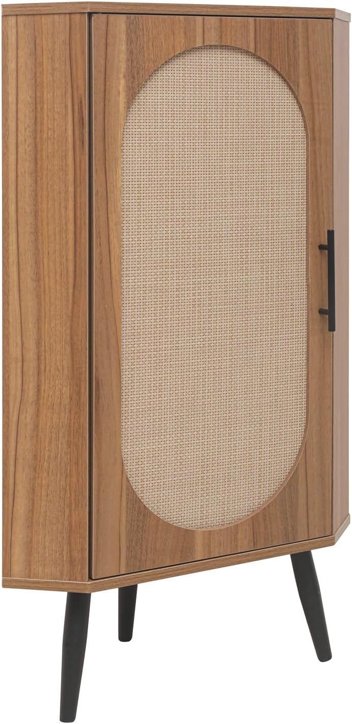 ZeHuoGe Corner Storage Cabinet with Rattan Door