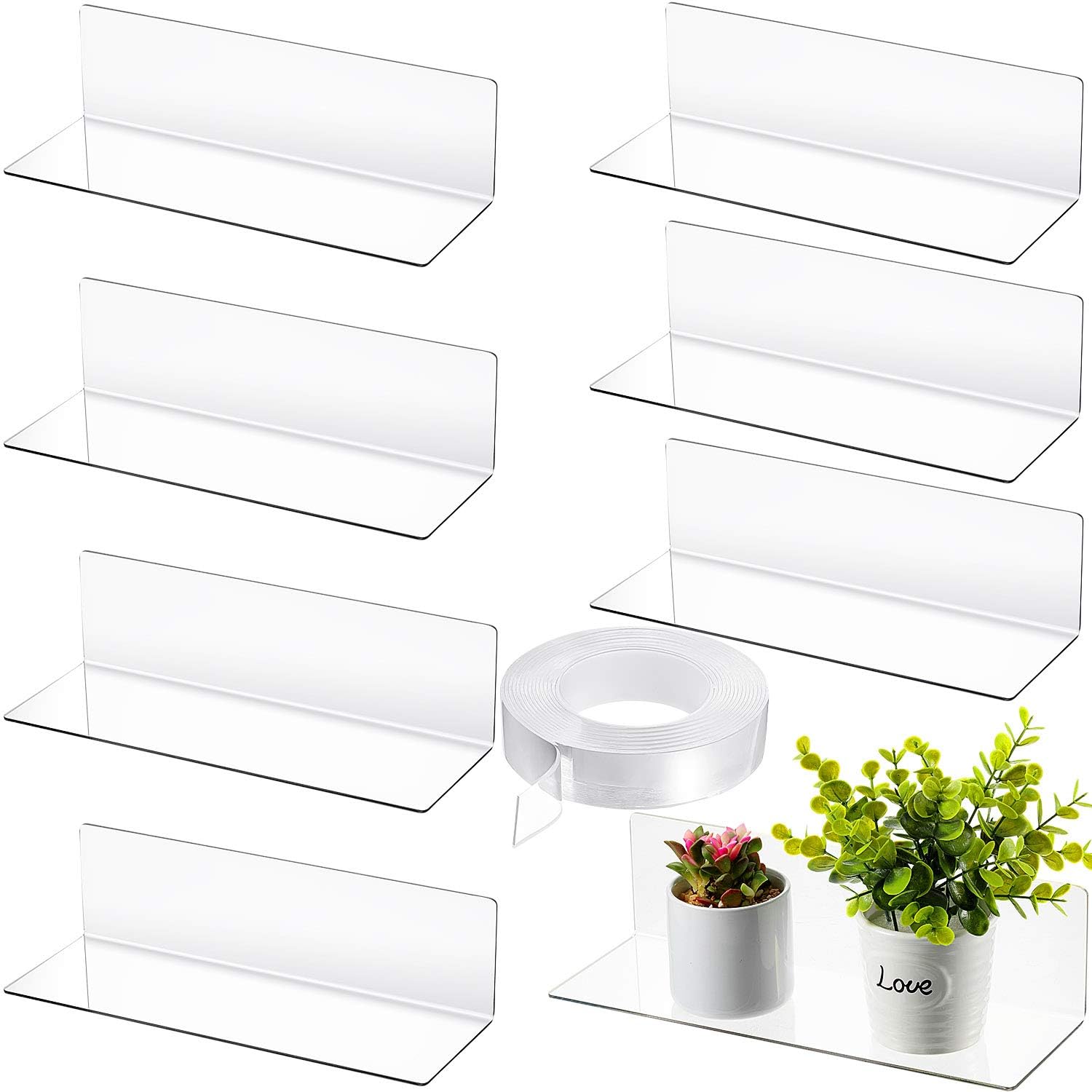 Jetec 8 Piece Acrylic Floating Shelves Clear