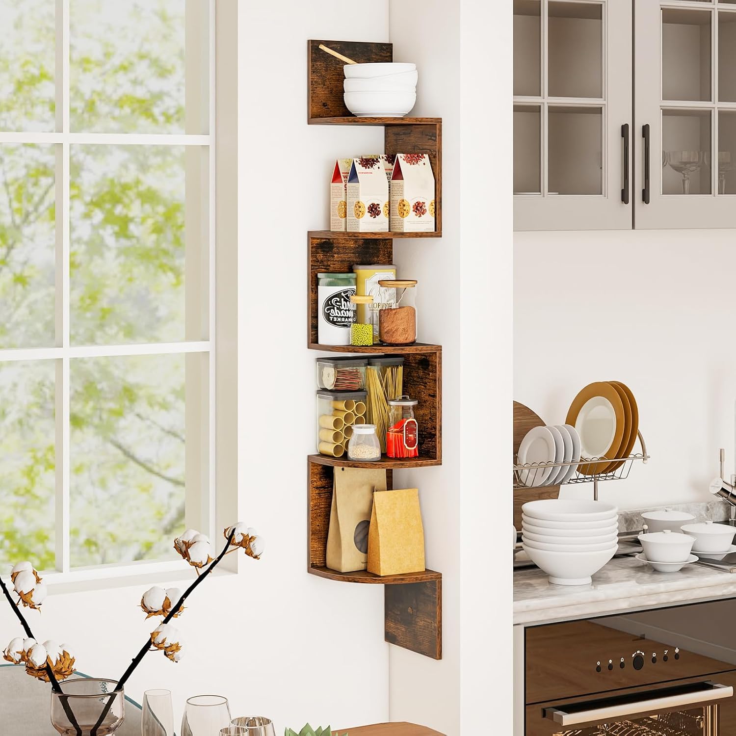 Tangkula 5-Tier Corner Shelf Wall Mount