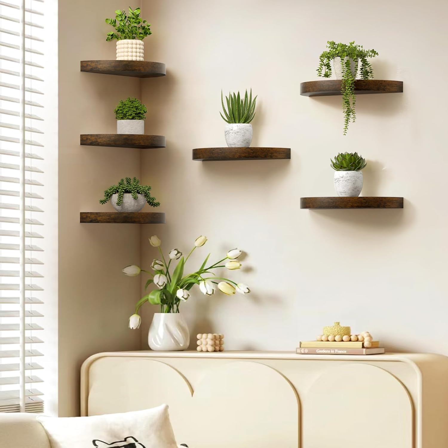 Olakee Floating Shelves Set of 3 154 Carbonized Black Rustic Wood Wall Mounts