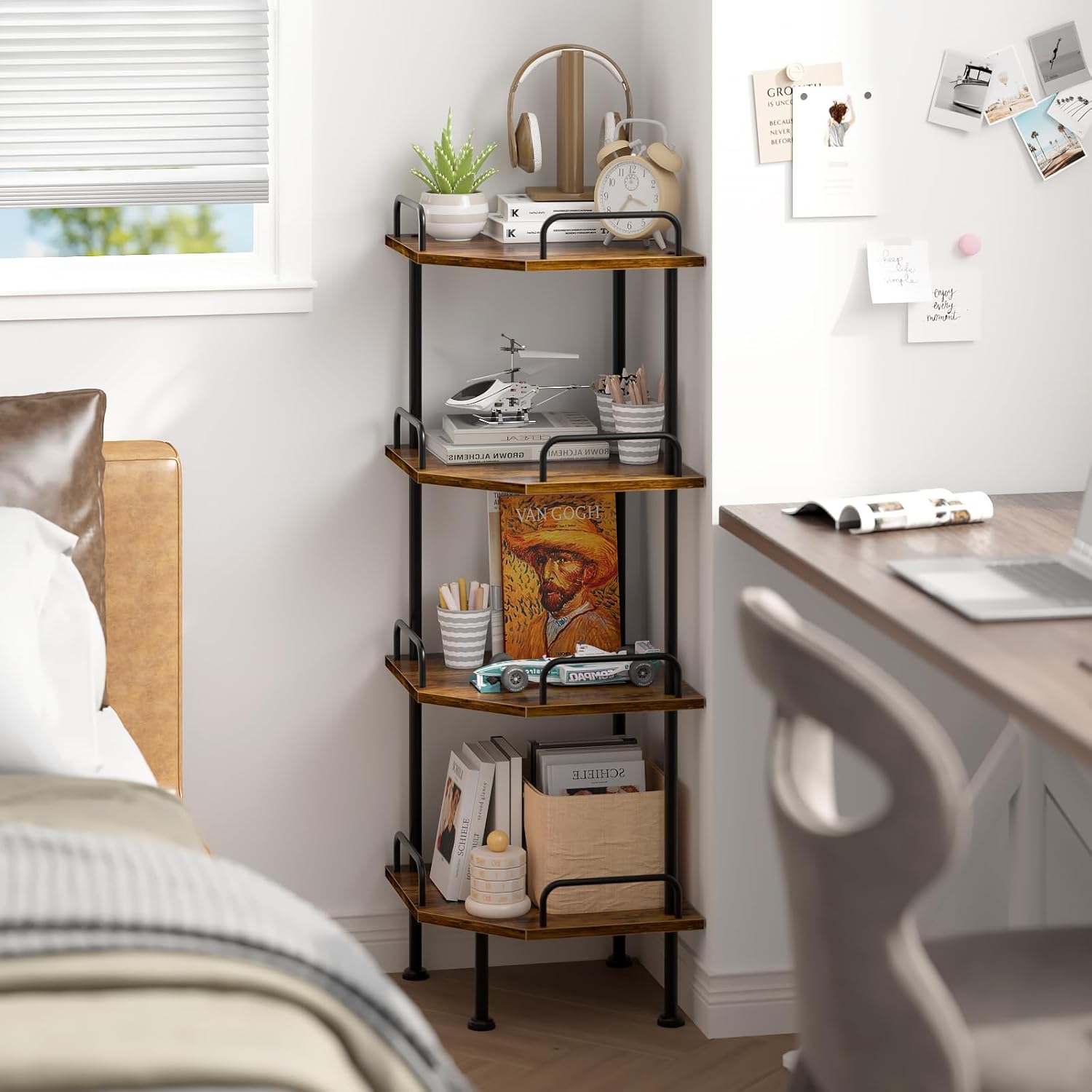 4-Tier Corner Shelf with Wheel for Home