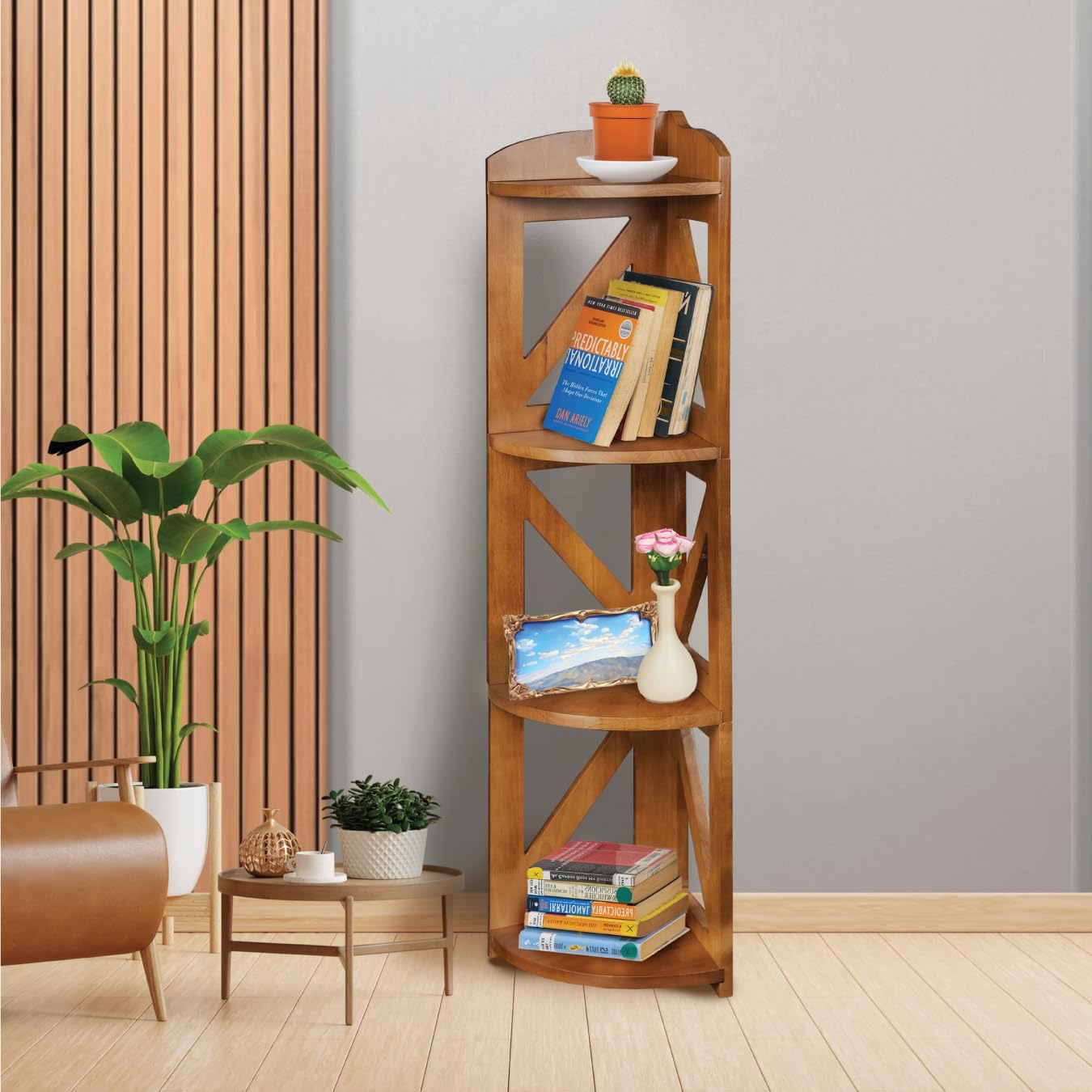 YCICI Corner Shelf Stand 4 Tier Natural Wood