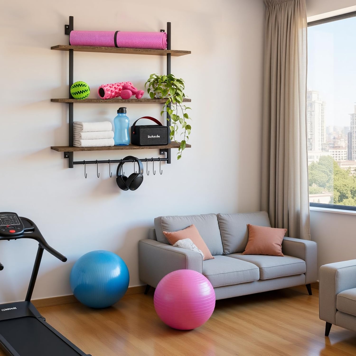 Industrial Pipe 3-Tier Wall Shelves with Towel Bar