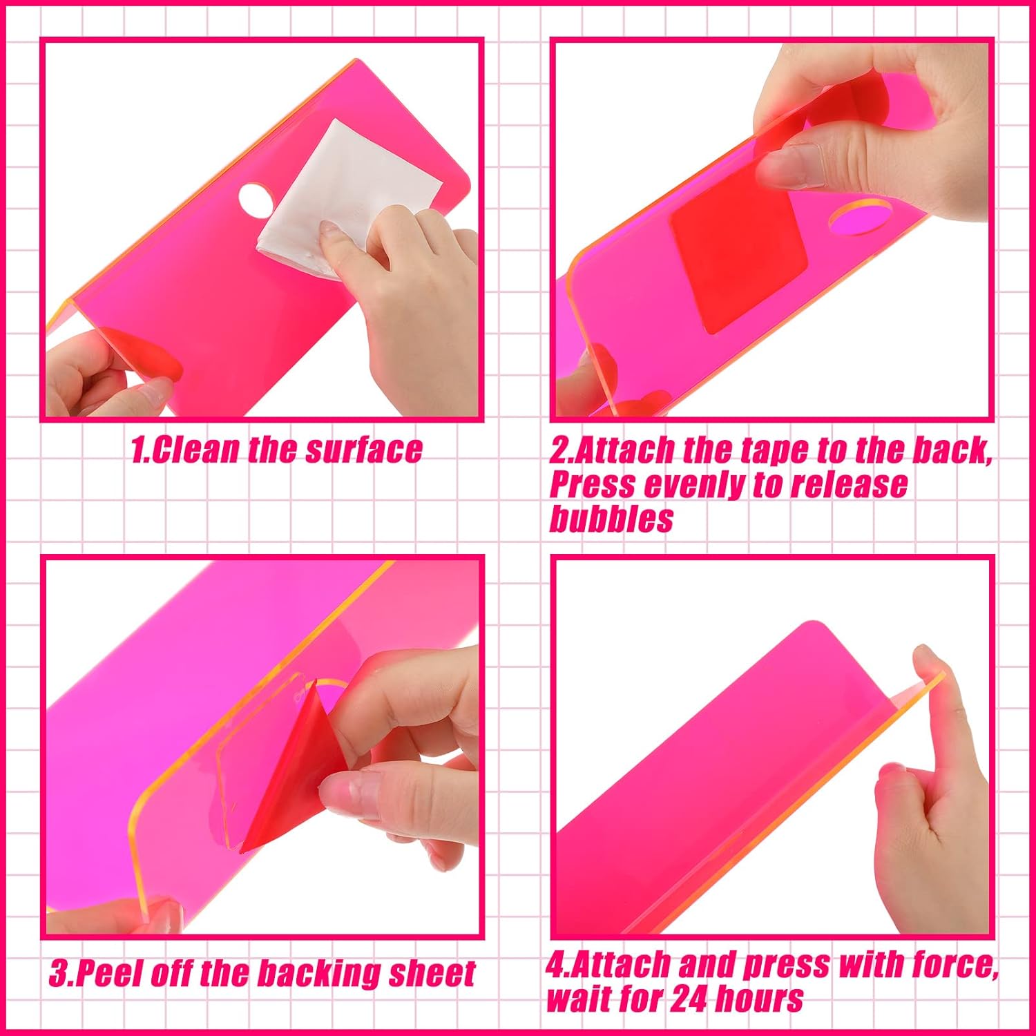 Weysat Floating Shelves 9 Inch Acrylic Wall Mount 4 Pcs Fluorescent Pink