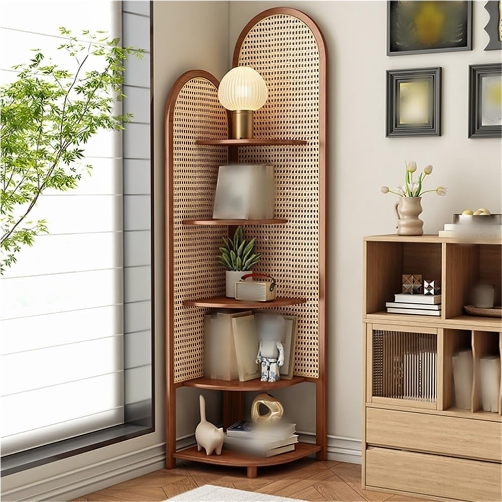 5 Tier Rattan Corner Shelf for Living Room