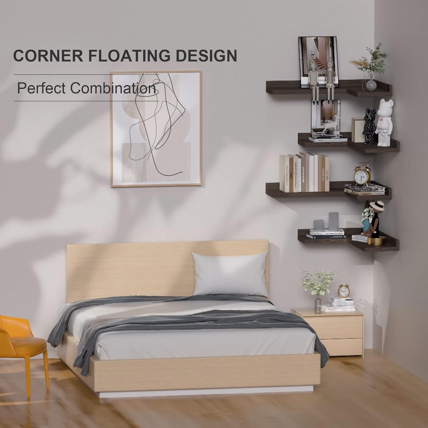4 Tier Corner Floating Shelves Set of 4 Dark Brown