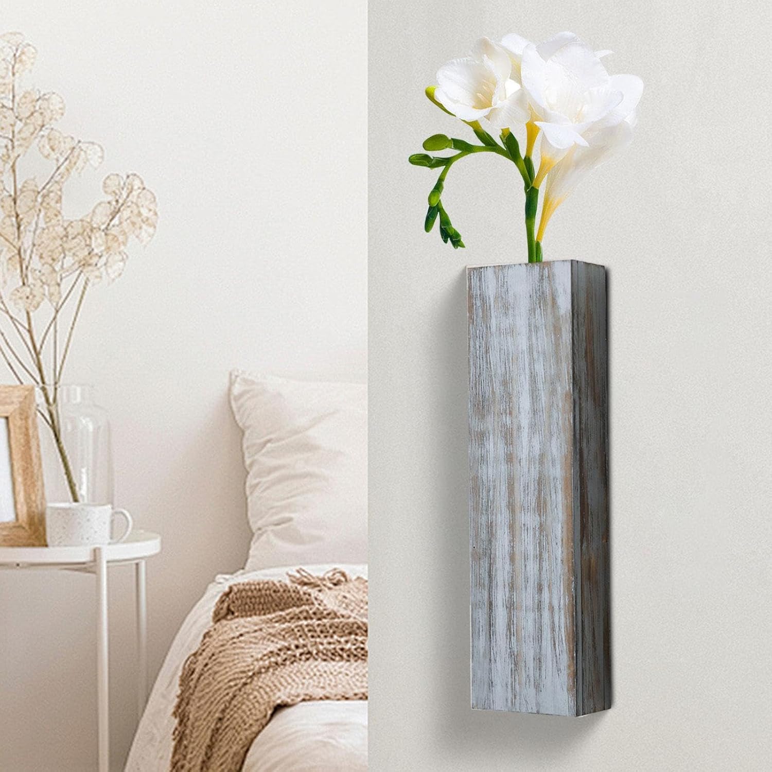 Wood Wall Planter for Indoor Plants and Dried Flowers