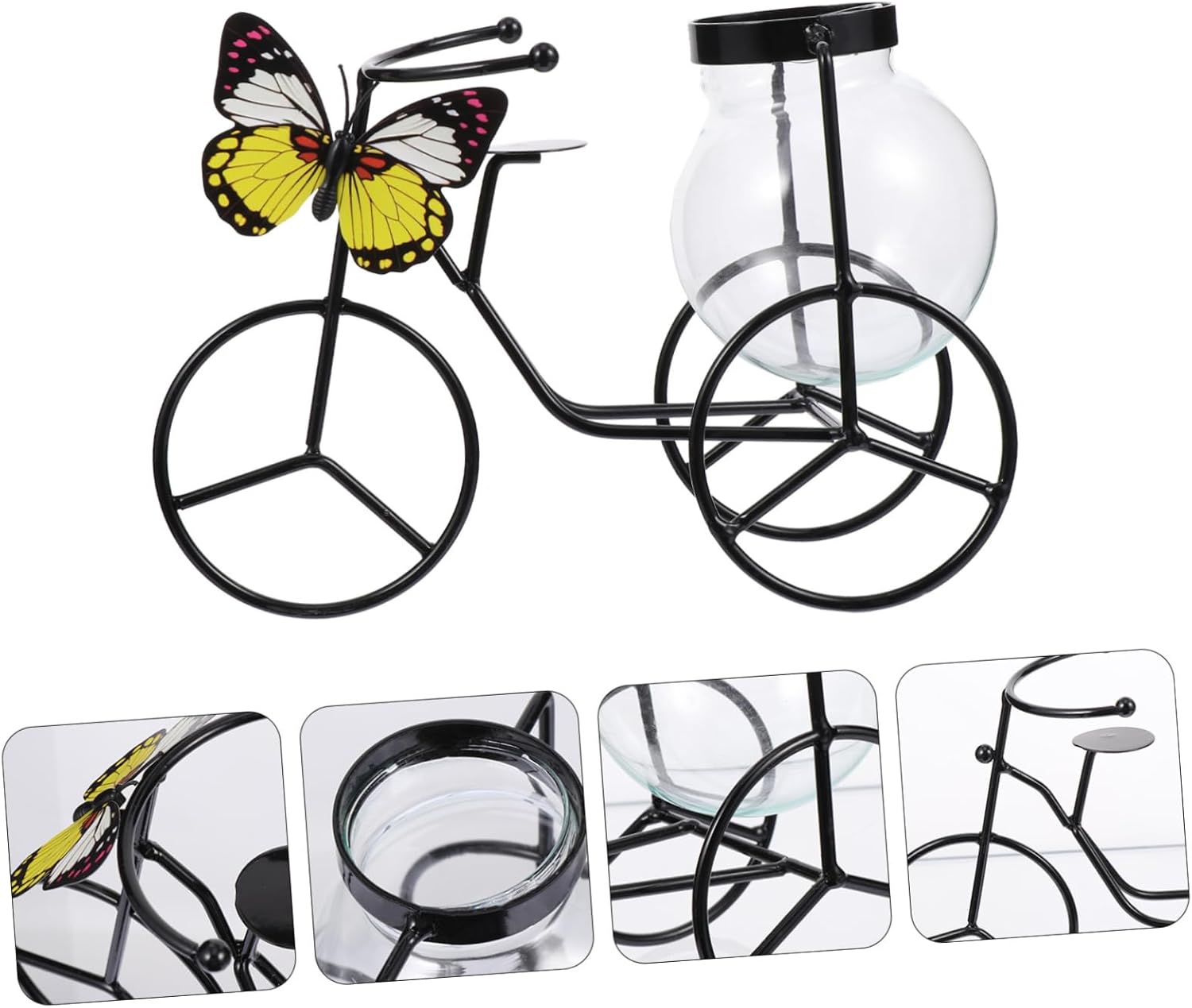 Petryzoom Pedicab Glass Hydroponic Vase with Wrought Iron Holder