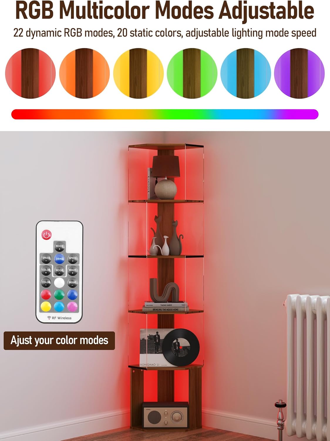 6 Tier Corner Shelf with Dimmable LED Light