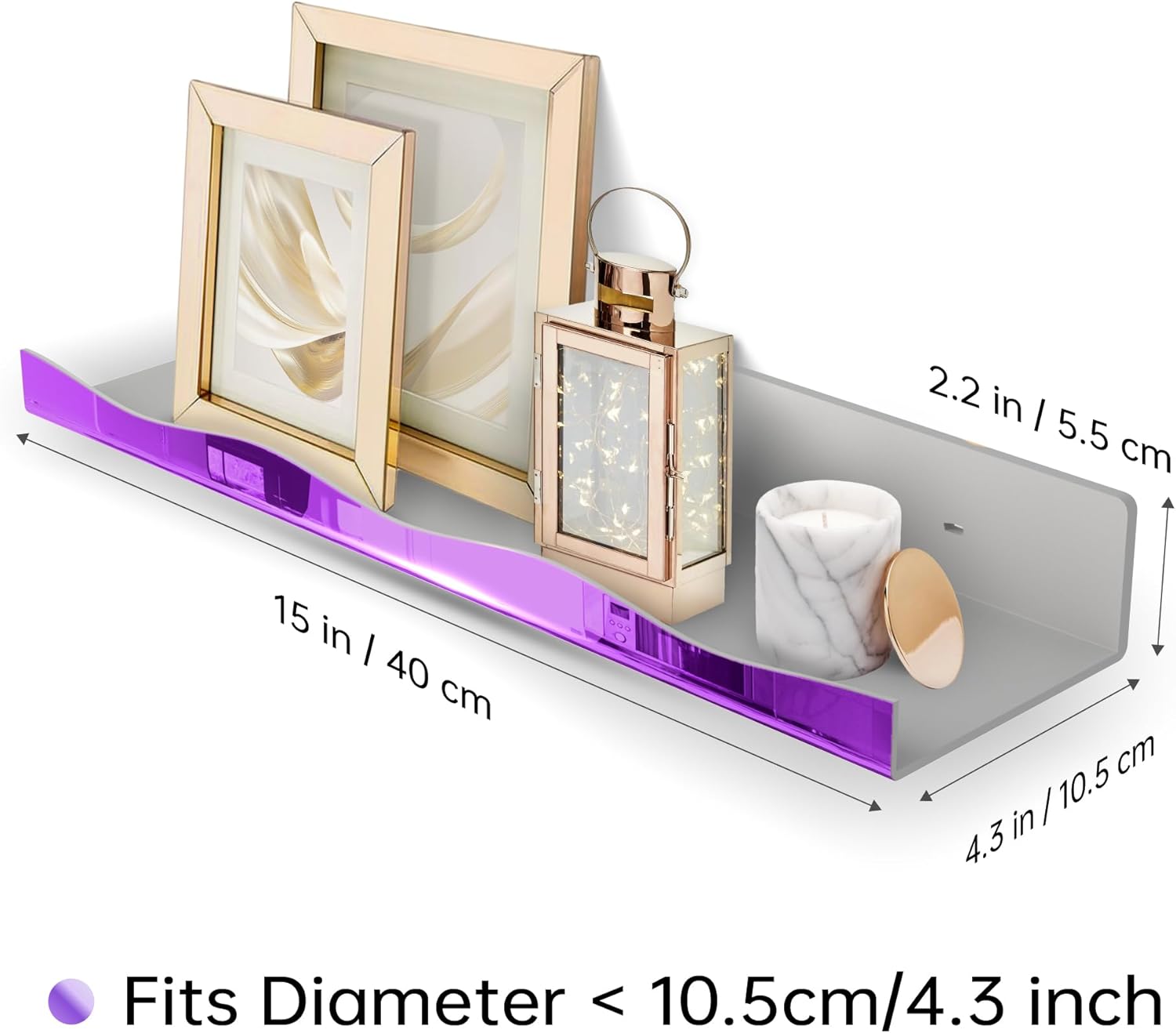 YMVV 157 in Purple Reflective Acrylic Floating Shelf 4 Pack