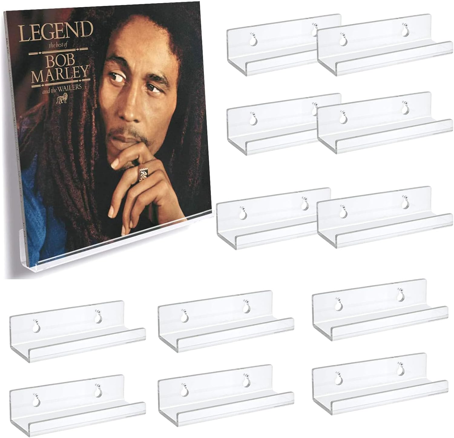 12-Pack 4-Inch Clear Vinyl Record Wall Shelf Mount