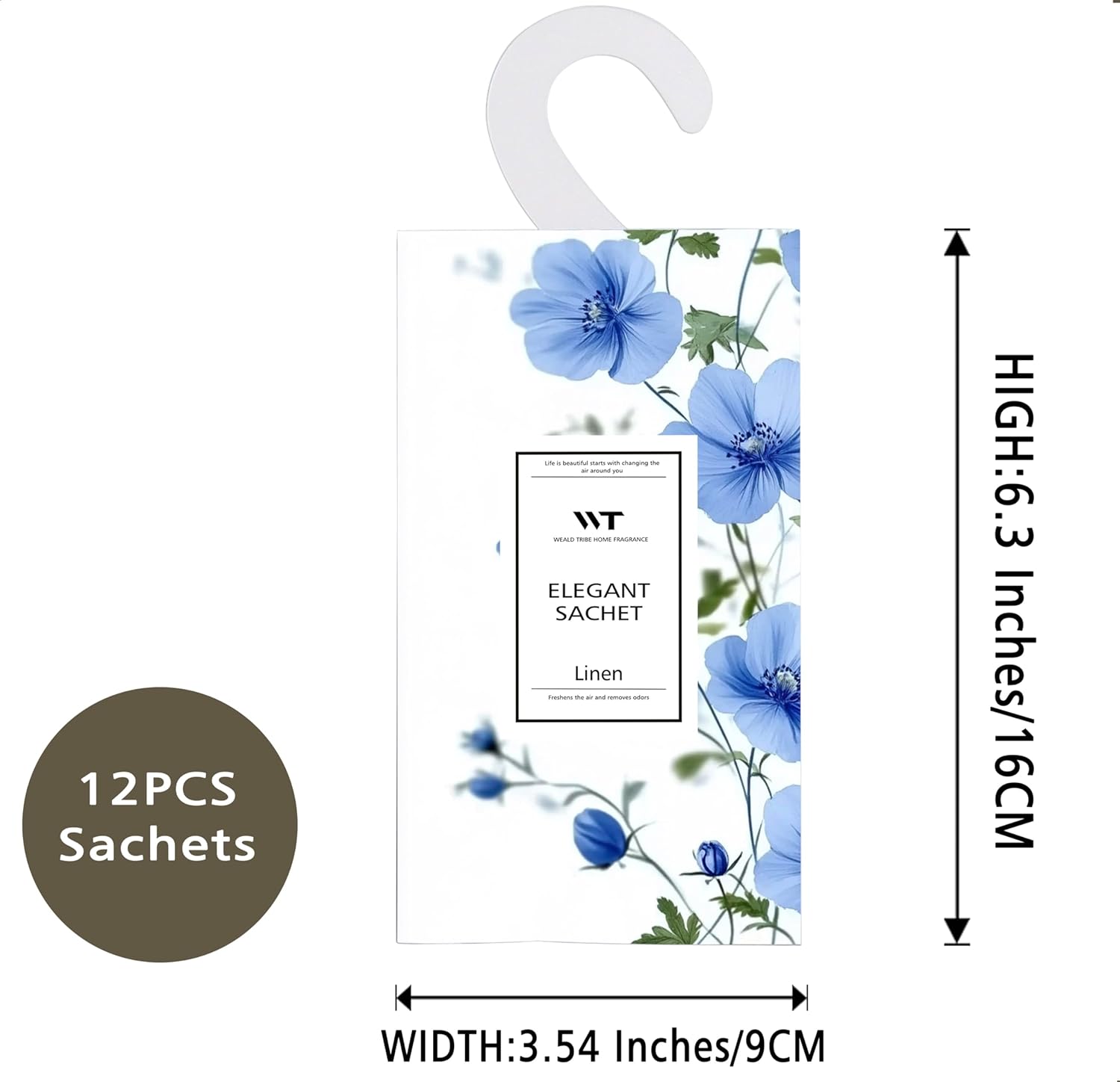 WEALD TRIBE 12 Pack Linen Scented Sachets for Closet Drawer Deodorizer
