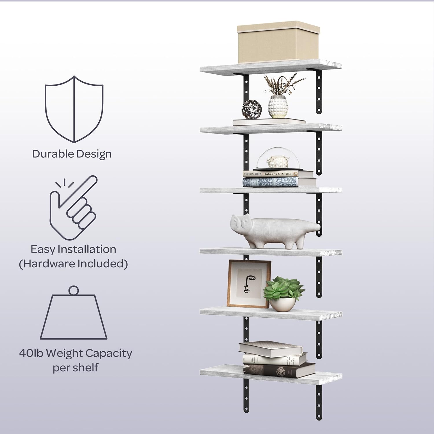 Lavish Home Set of 6 White Floating Shelves