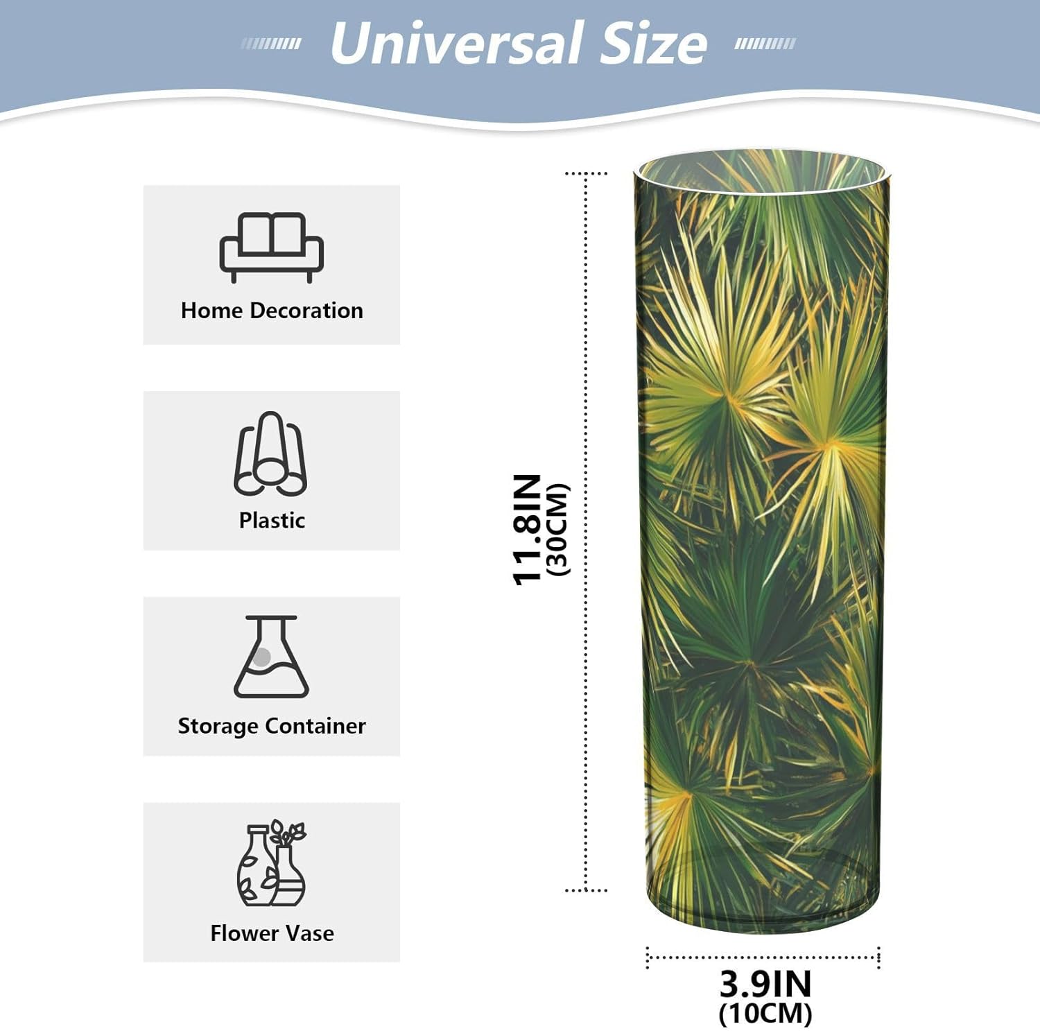 Green Tropical Leaves Plastic Flower Vase 118 x 39 Inch