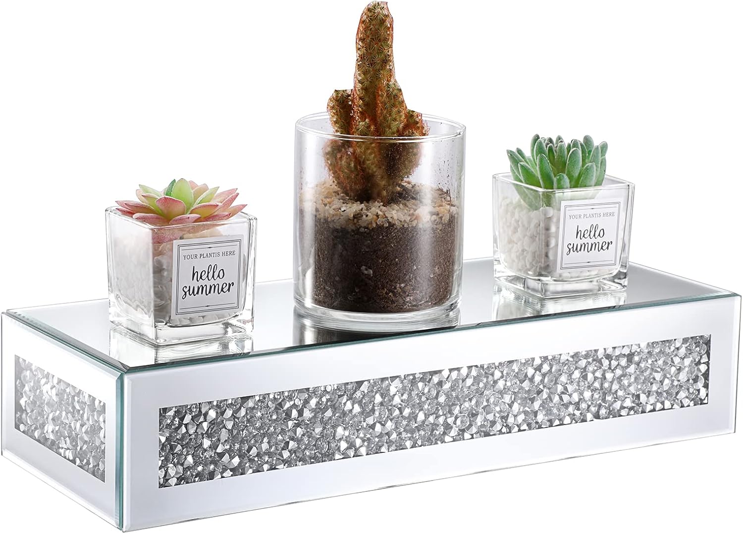 JUXYES Diamond Wall Floating Shelf Sparkle Glass Display Stand