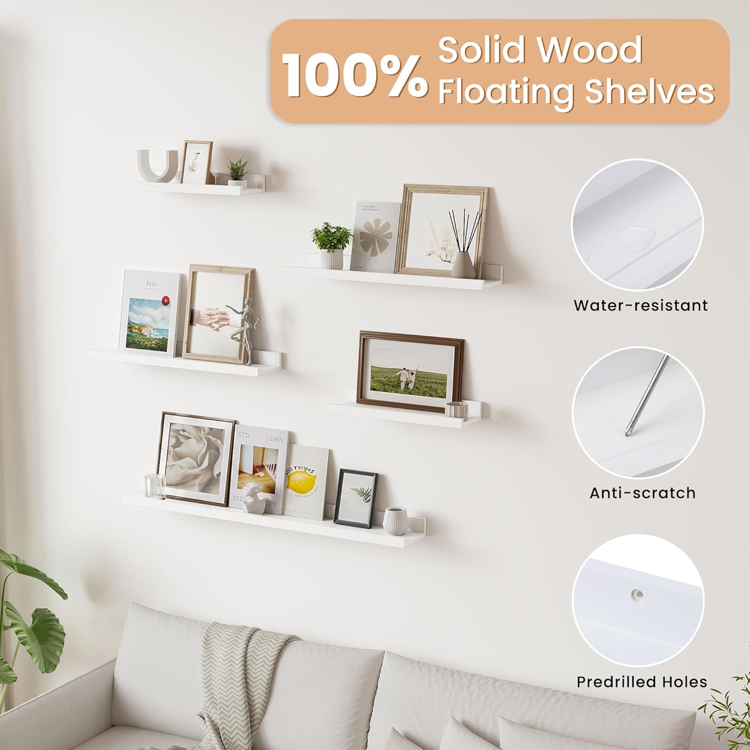 Acovy Floating Shelves for Wall Set of 2 White