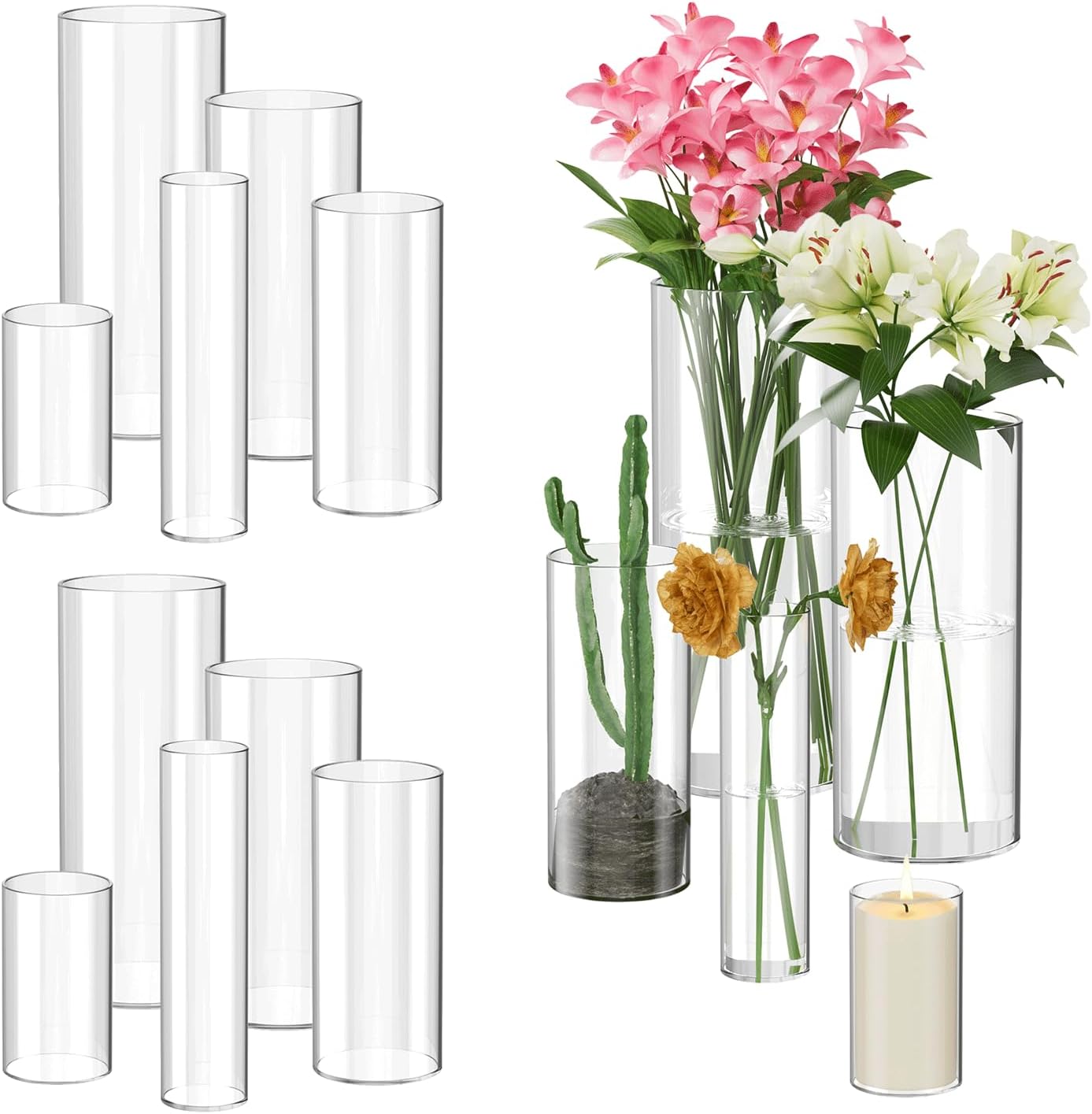 Premium Borosilicate Cylinder Vases Set of 15