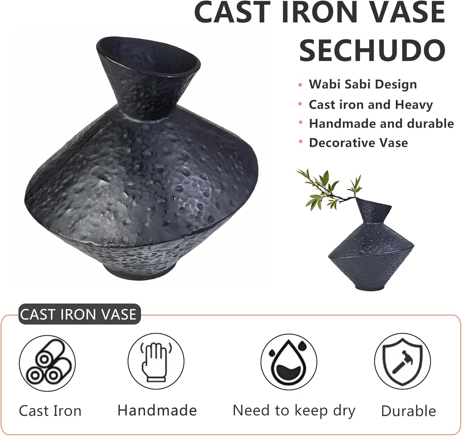 Cast Iron Decorative Vase 886 H Black
