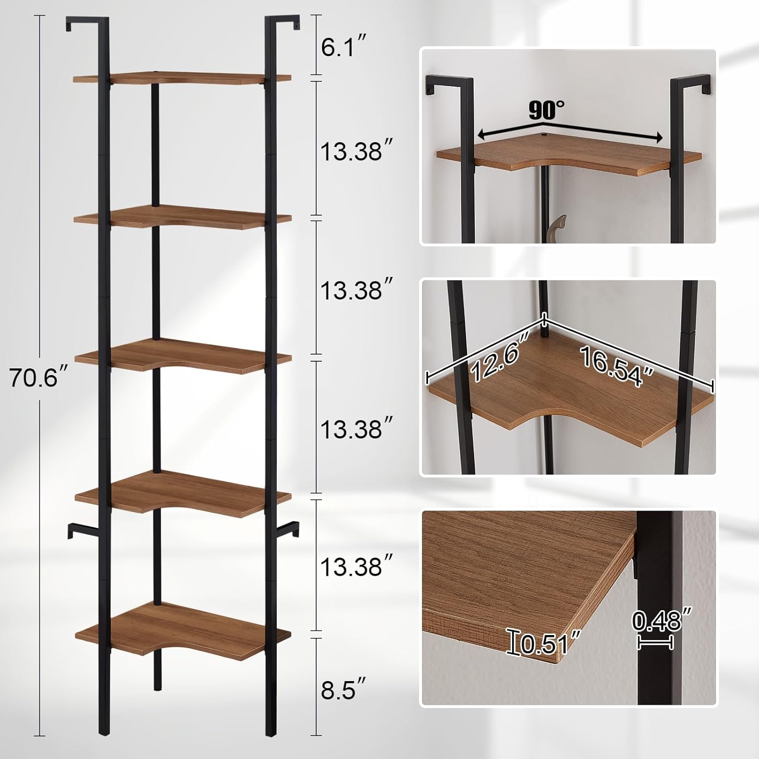 5 Tier Corner Shelf Stand with Metal Frame