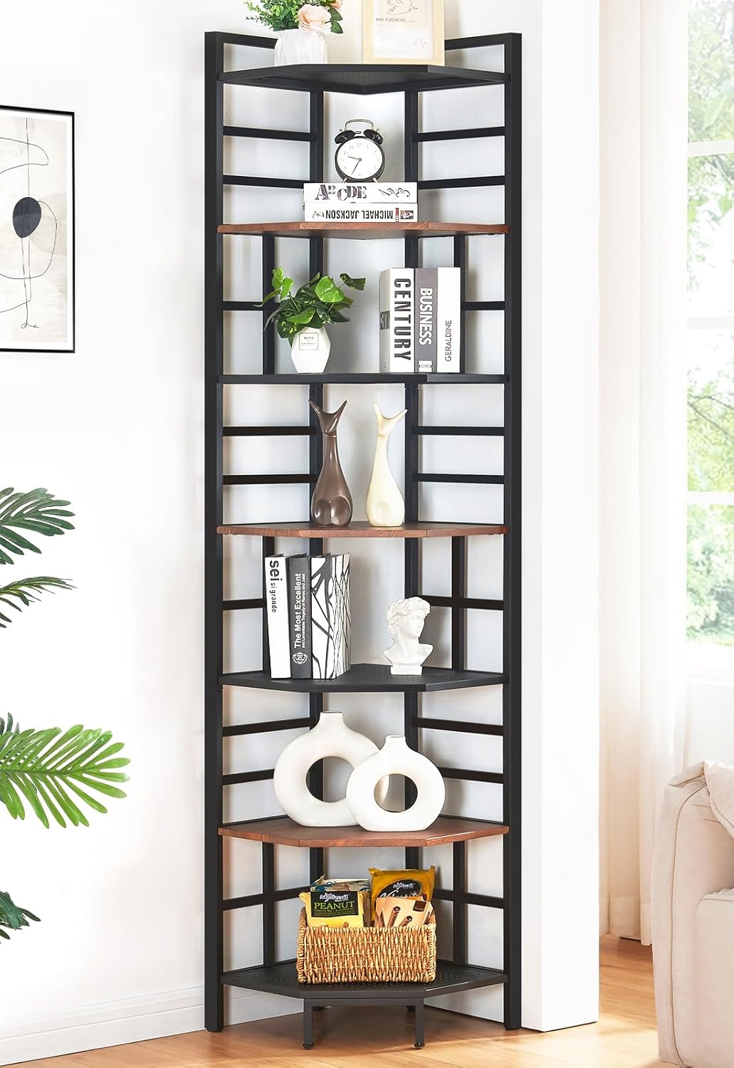 HOMISSUE 7 Tier Tall Narrow Corner Bookshelf 826 Brown