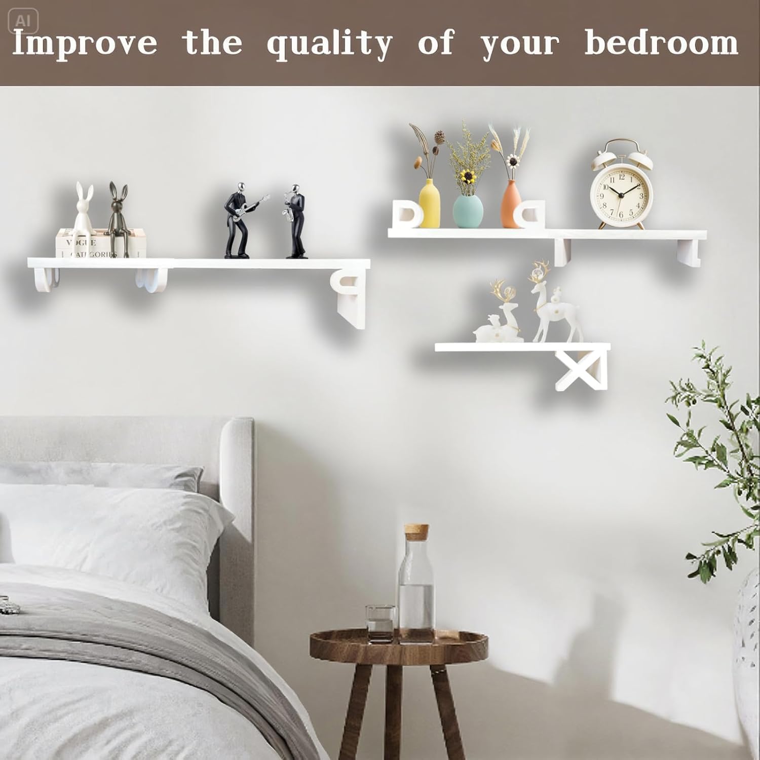 White Floating Shelves for Wall - Set of 5