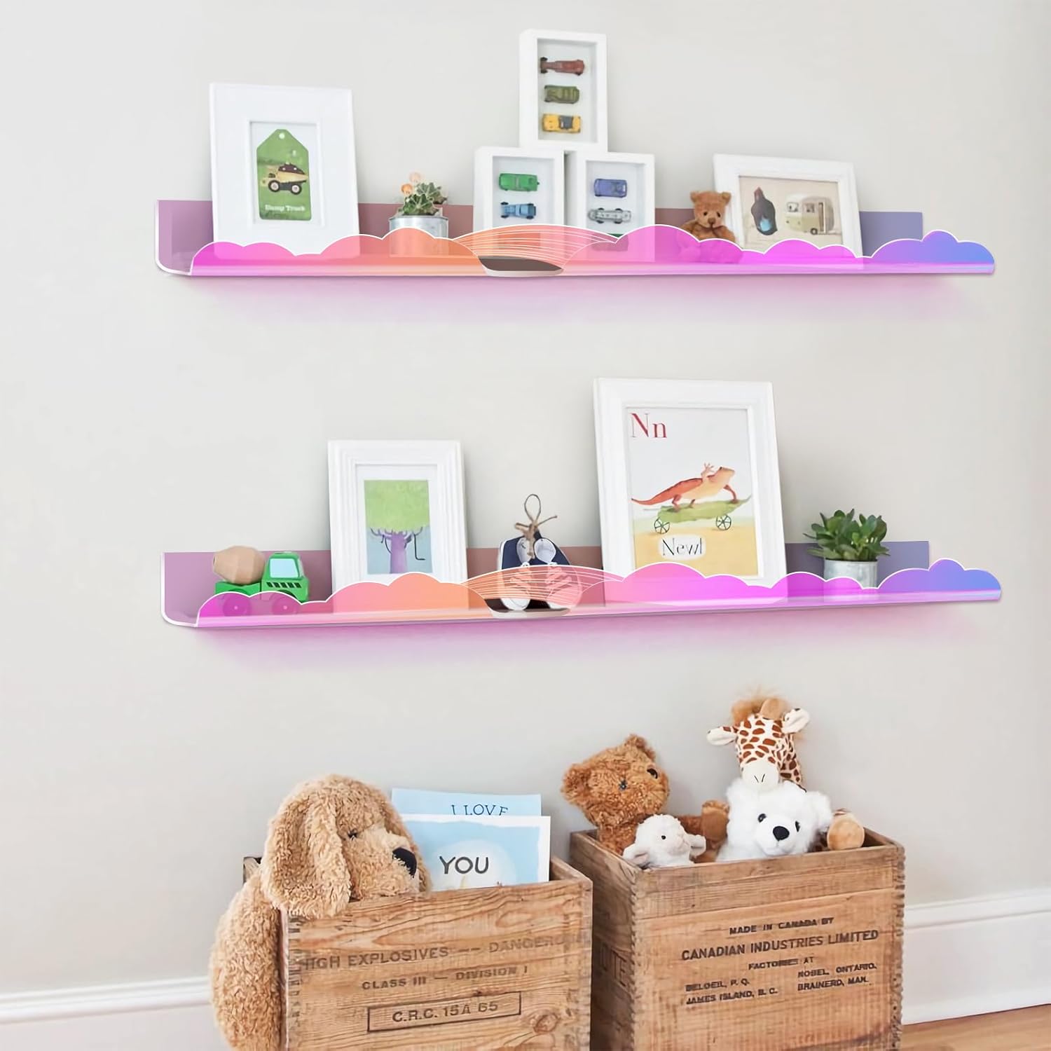 Rainbow Glitter Floating Shelves 2 Pack for Home Decor