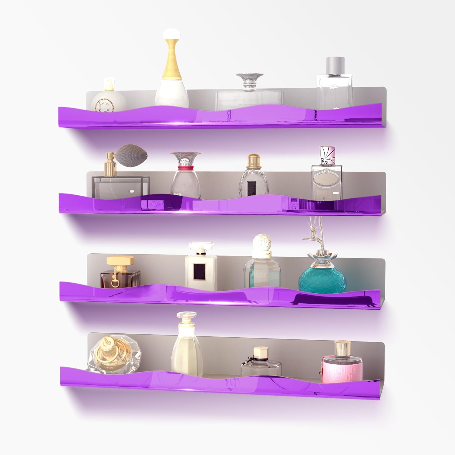 YMVV 157 in Purple Reflective Acrylic Floating Shelf 4 Pack