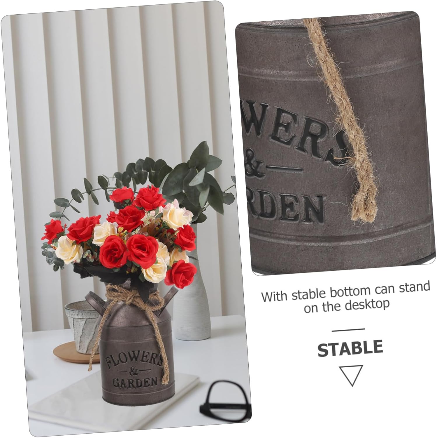 Rustic Galvanized Iron Milk Can Dried Flower Vase