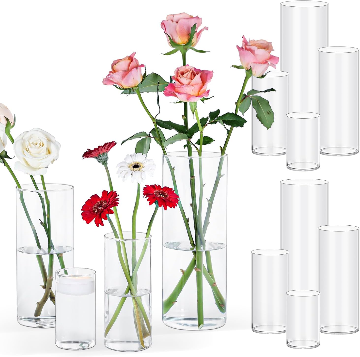 12 pcs Clear Cylinder Vases for Centerpieces