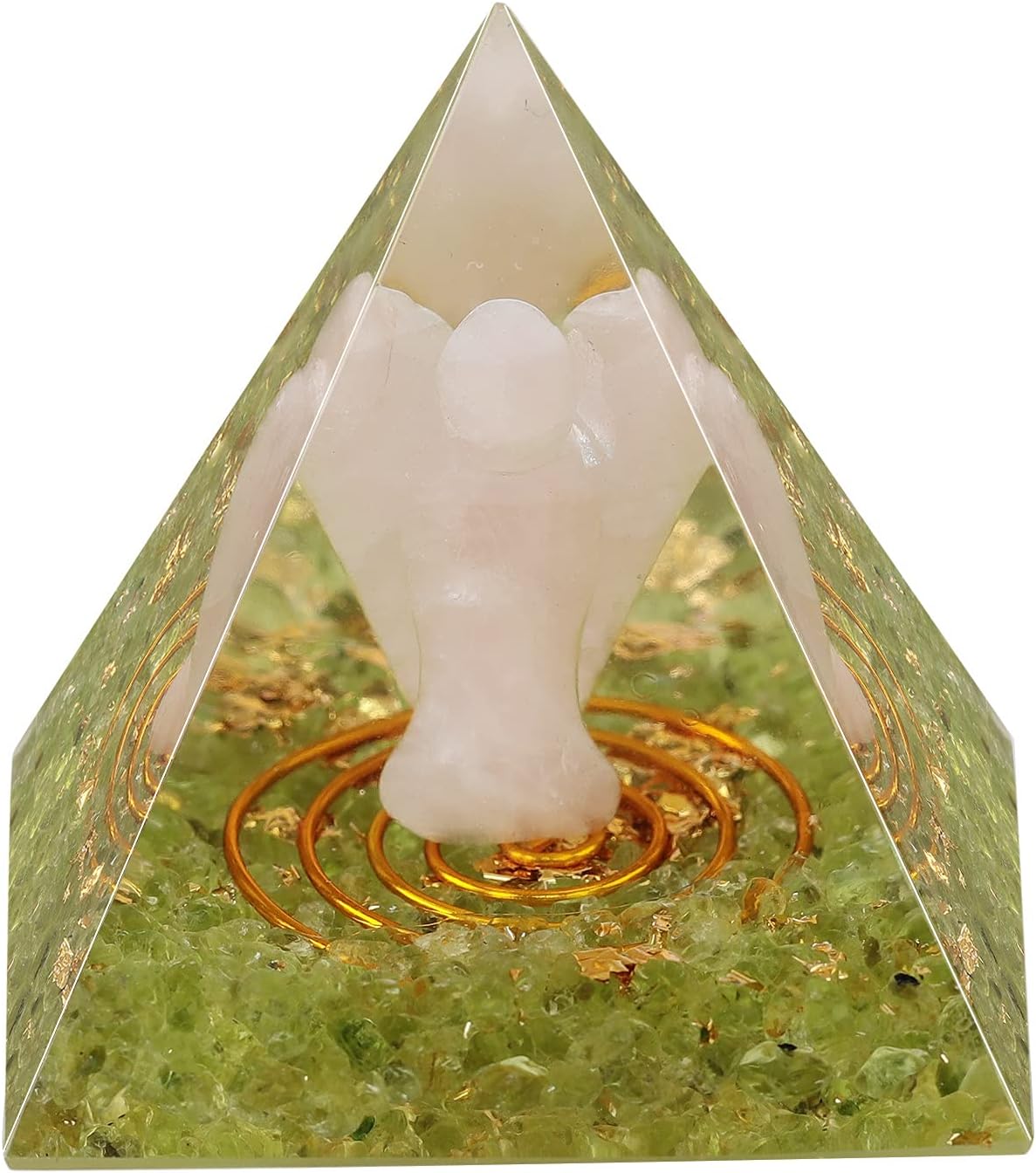 Rockcloud Guardian Angel Orgone Pyramid with Peridot Healing Crystal