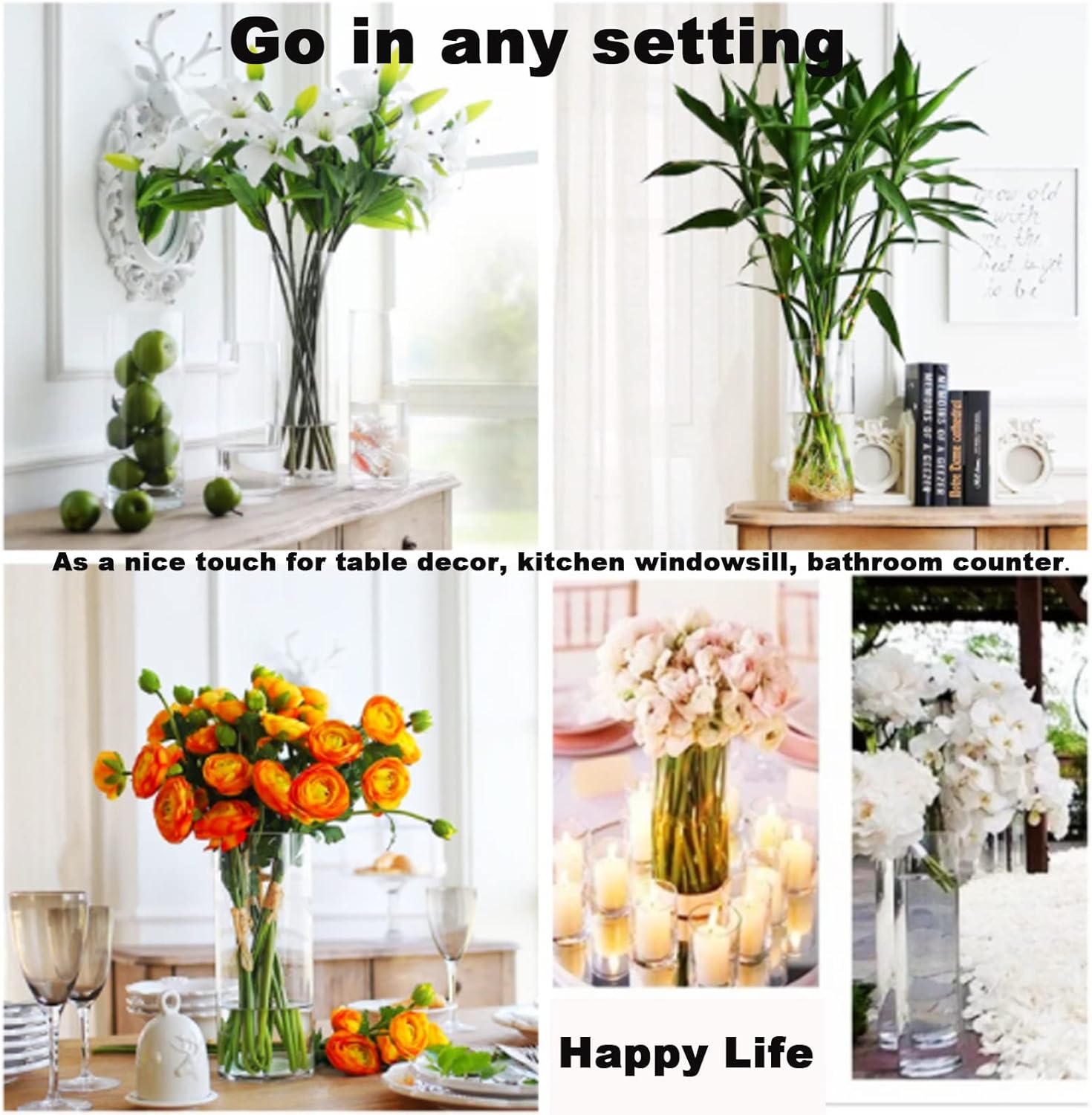 Esmiome Cylinder Vase Set 6Pcs Clear Glass Hurricane Candle Holder for Centerpieces