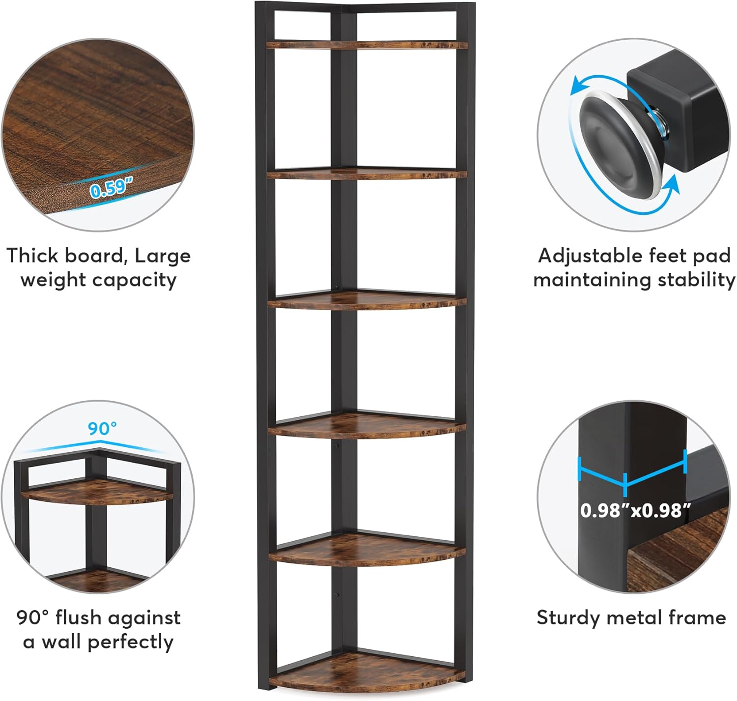 Little Tree 6-Tier Corner Shelf Industrial Bookshelf