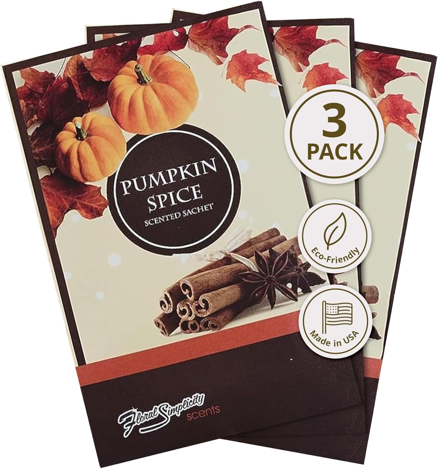 Pumpkin Spice Scented Sachets Pack of 3 for Home and Car