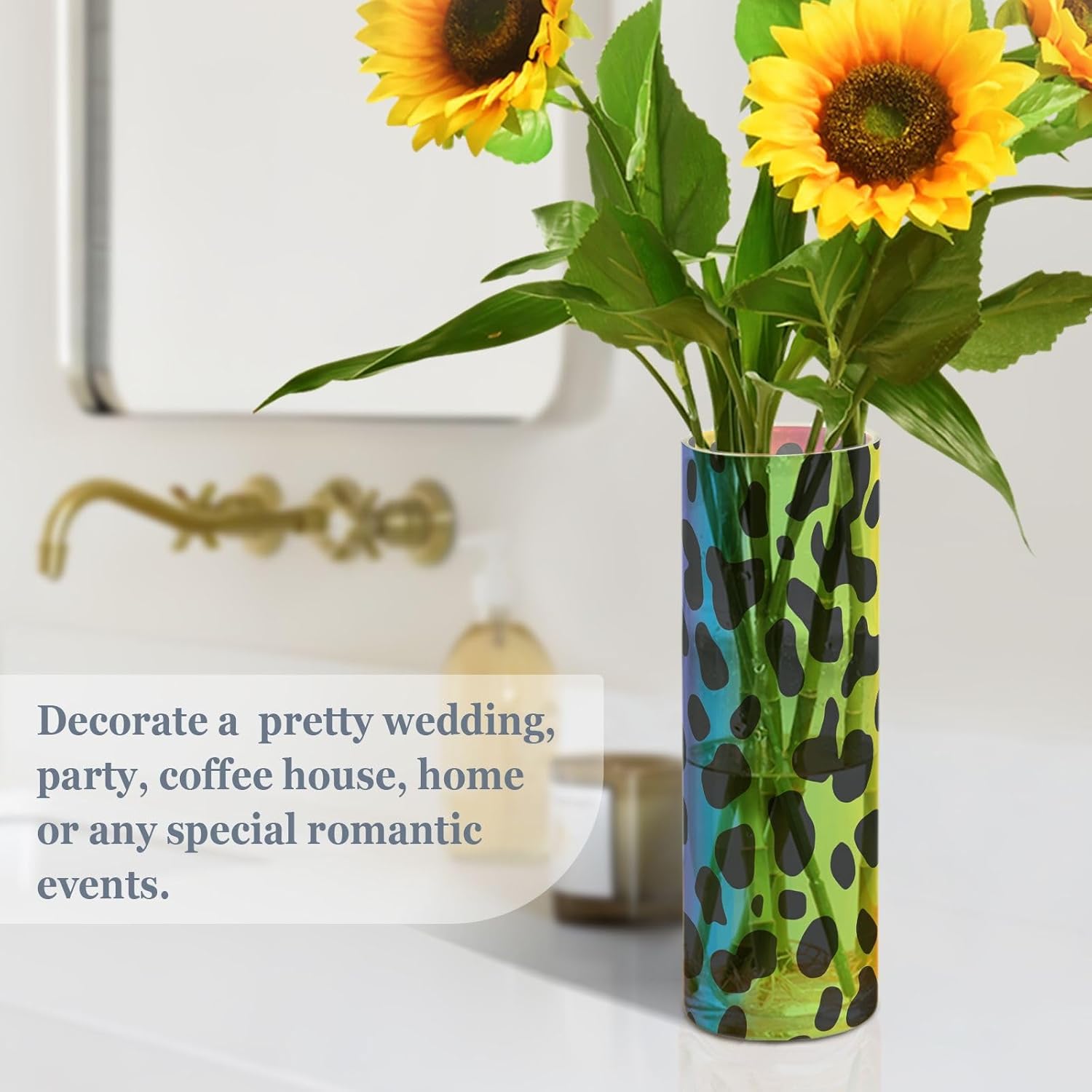 Chic Rainbow Leopard Print Plastic Cylinder Vase 118 x 39 Inch
