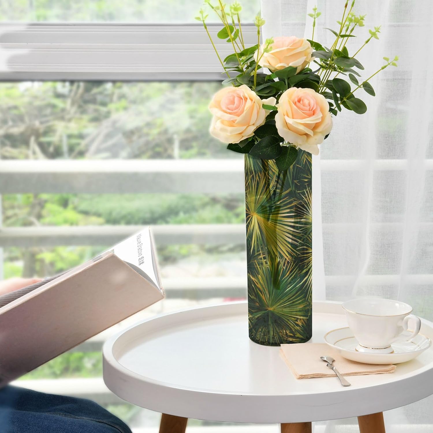 Green Tropical Leaves Plastic Flower Vase 118 x 39 Inch