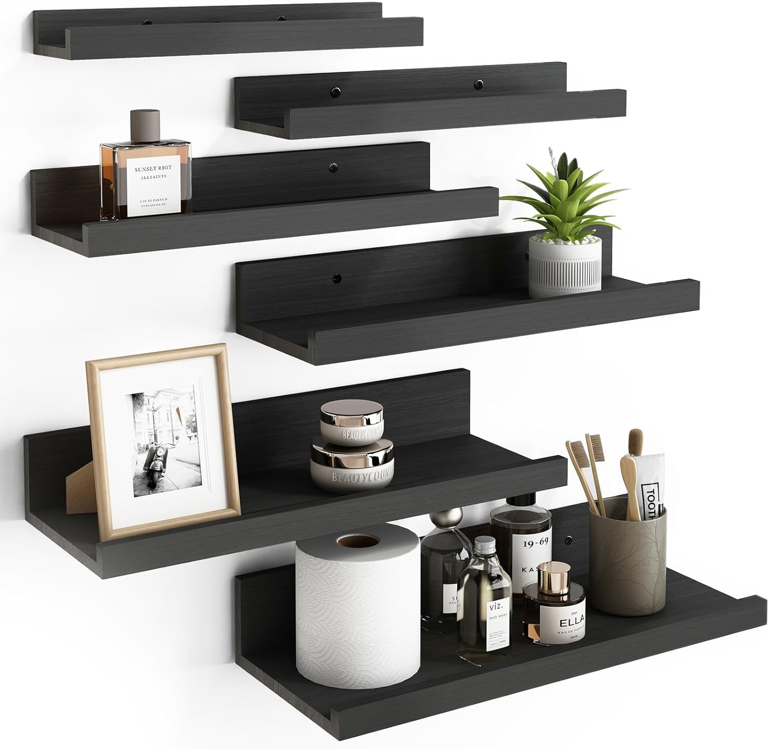 Fixwal Floating Shelves 6 Pack Black Modern Design