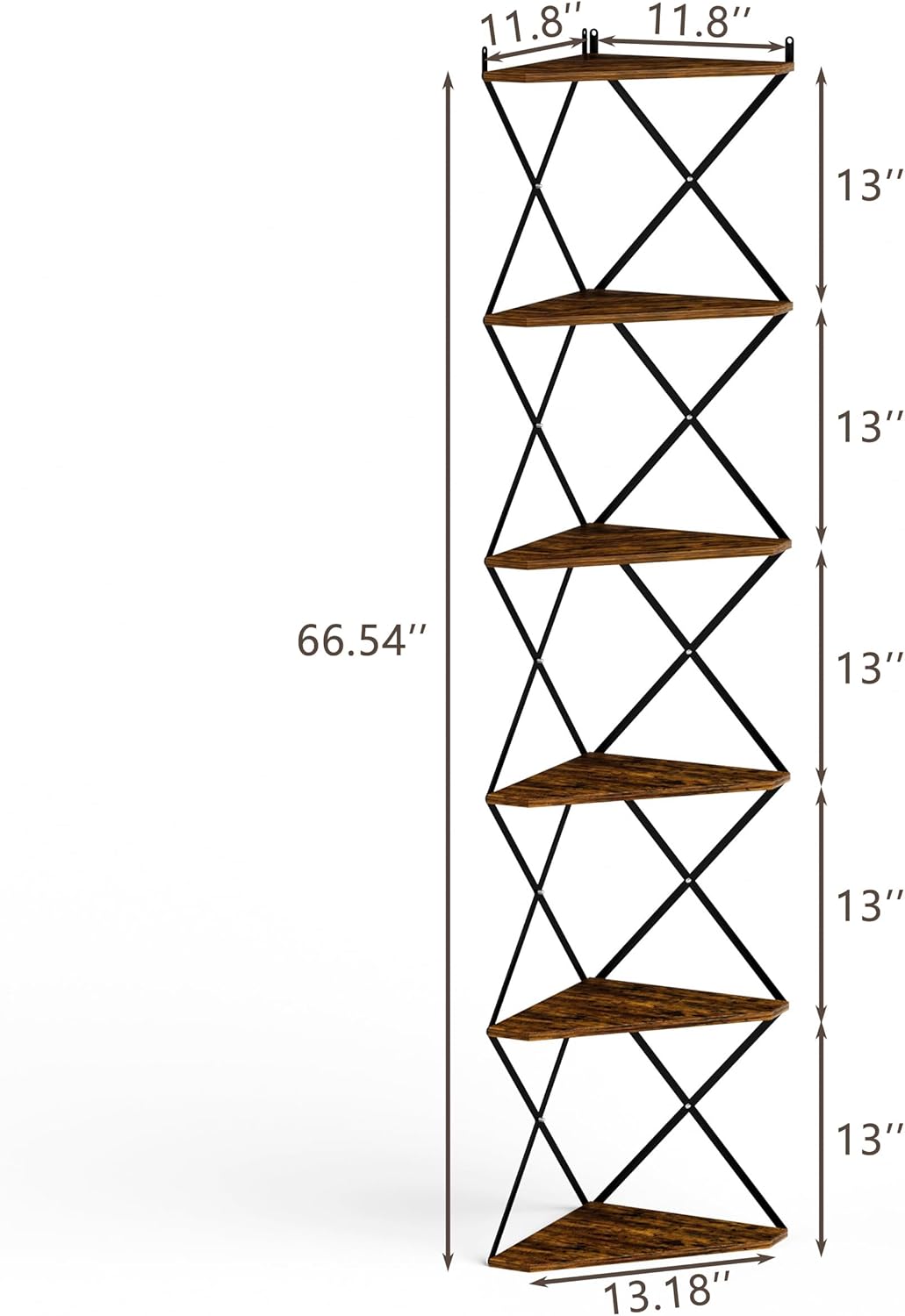 6 Tier Wall Mounted Corner Shelf Stand Industrial Rustic Brown