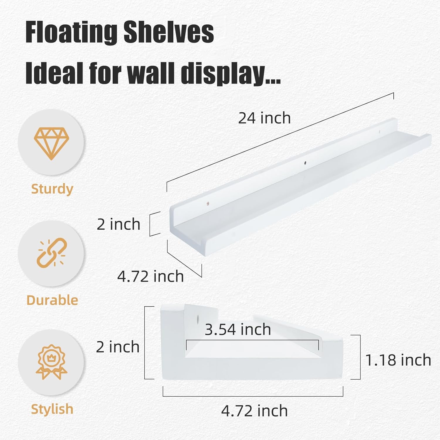 White Floating Shelves for Wall 24 Inch