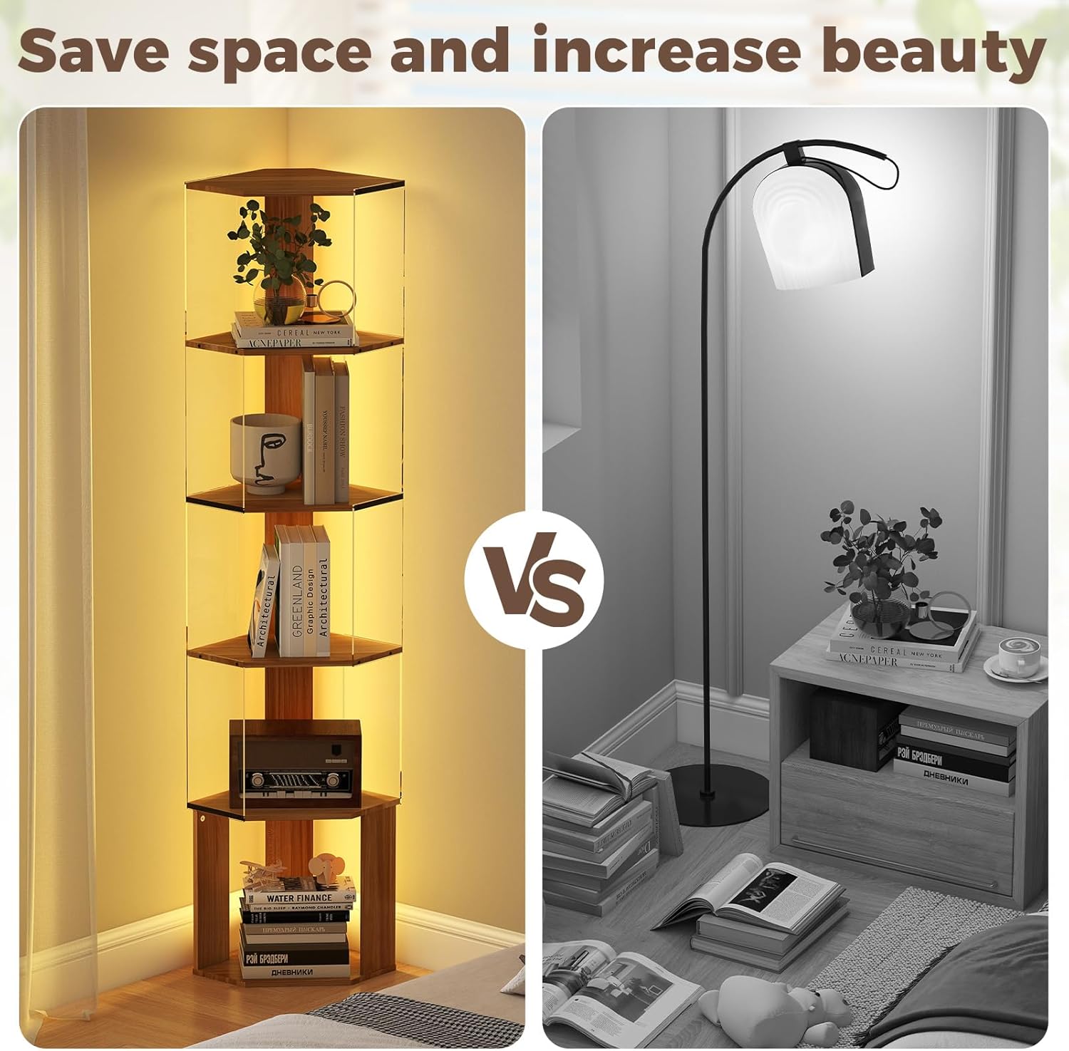 6 Tier Corner Shelf with Dimmable LED Light