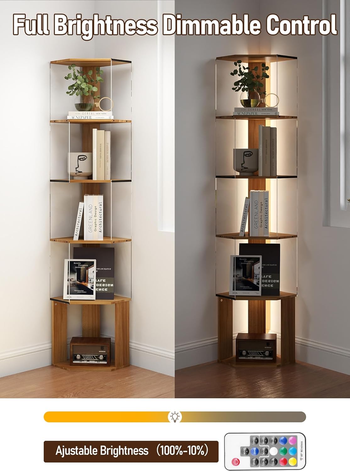 6 Tier Corner Shelf with Dimmable LED Light