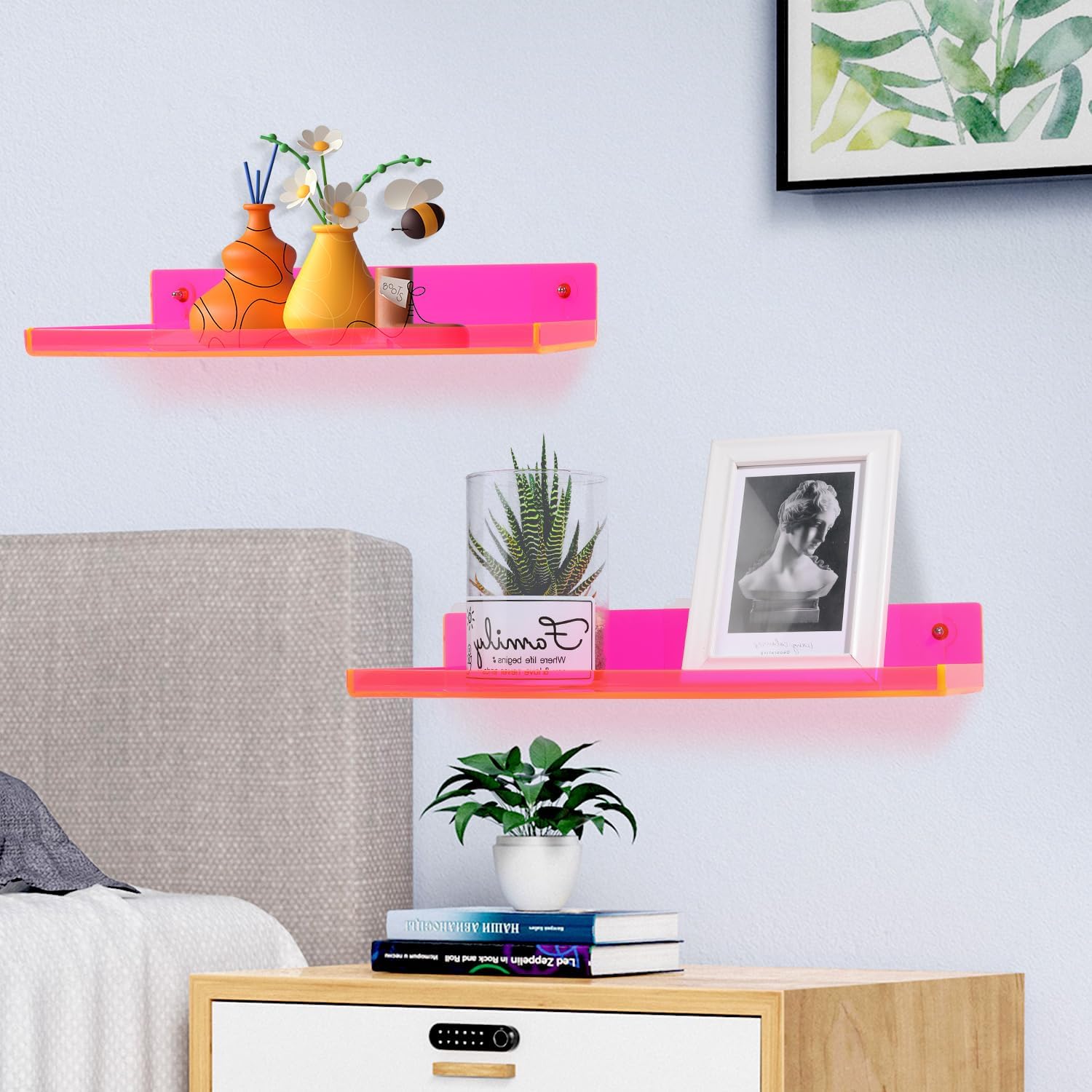Neon Pink Floating Shelves Pack of 2
