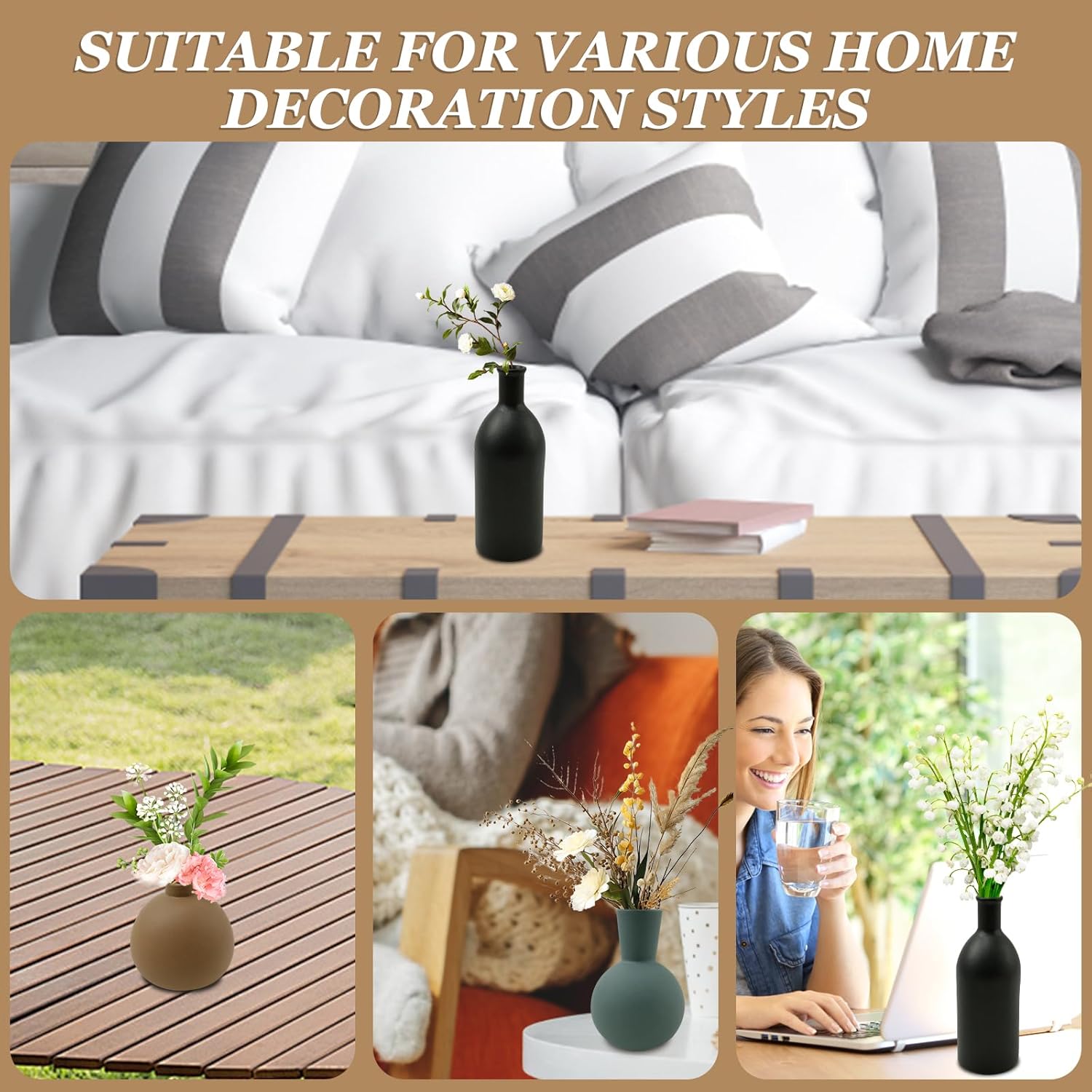 3Pcs Ceramic Flower Vase Set for Home Decor