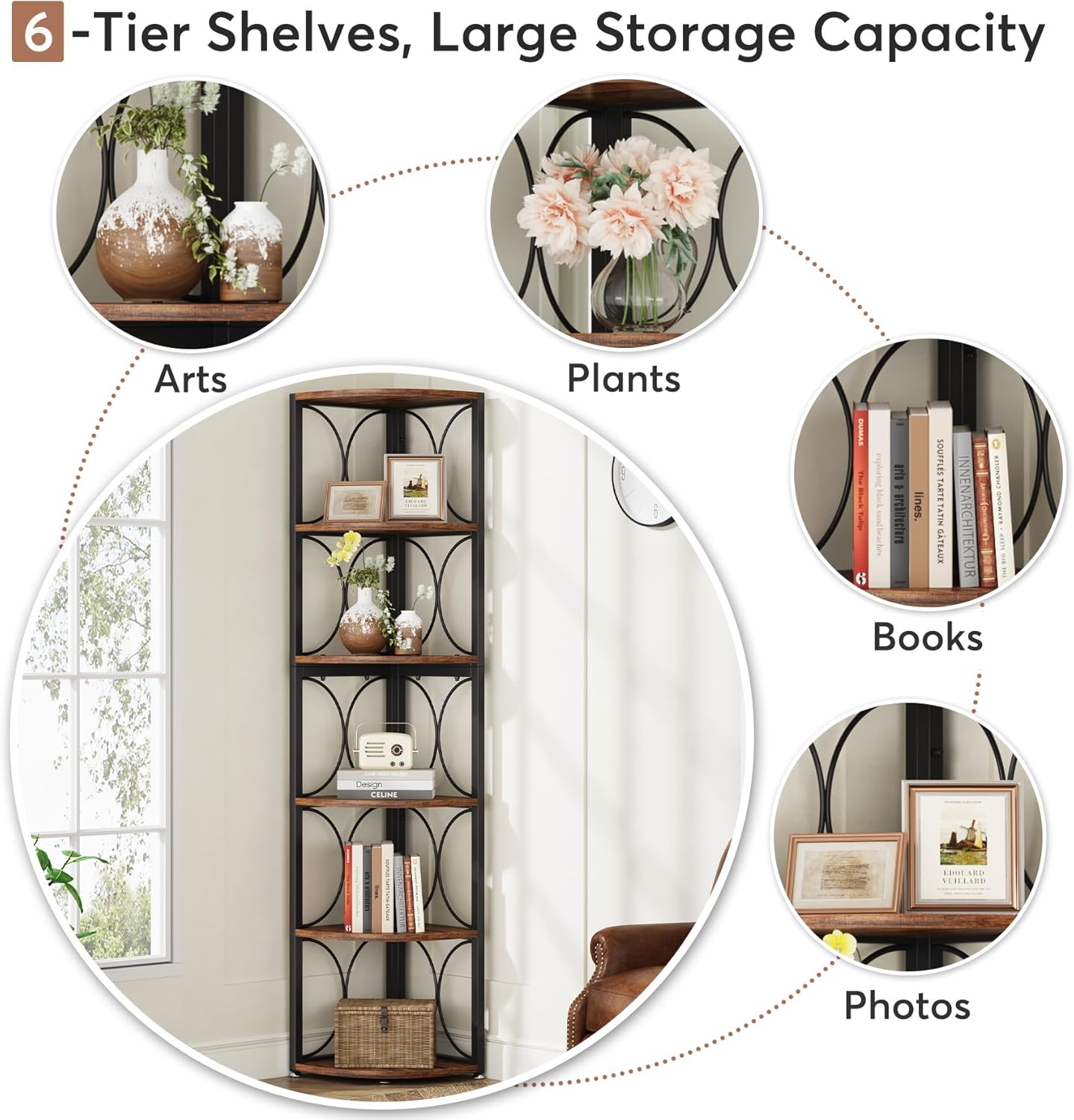 Tribesigns 67 Inch Tall Corner Shelf 6 Tier