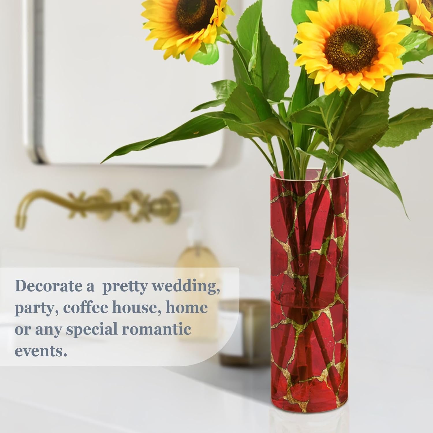 Stone Texture Red Gold Valentines Day Plastic Candle Holder