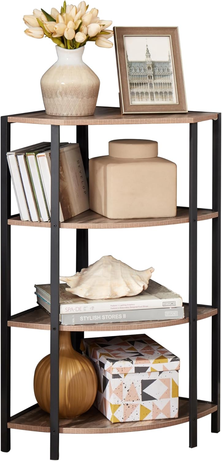JOIN IRON 4-Tier Corner Bookshelf Stand Modern Industrial Design