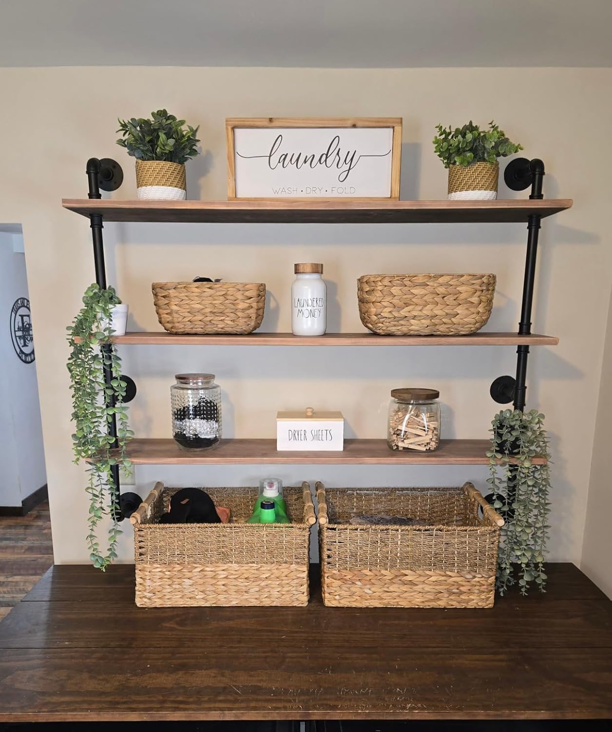 Industrial Pipe Floating Shelf 48 Inch Rustic Wood