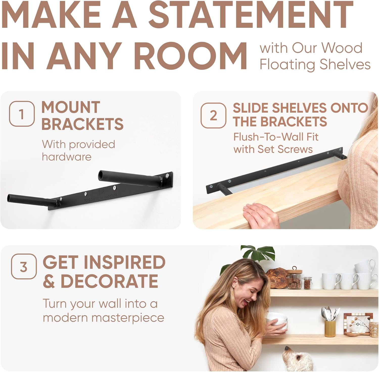 Homeforia 60 Inch Wood Floating Shelf Set of 2