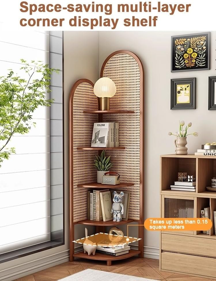 Miusocal Rattan Corner Bookshelf 5 Tier Storage