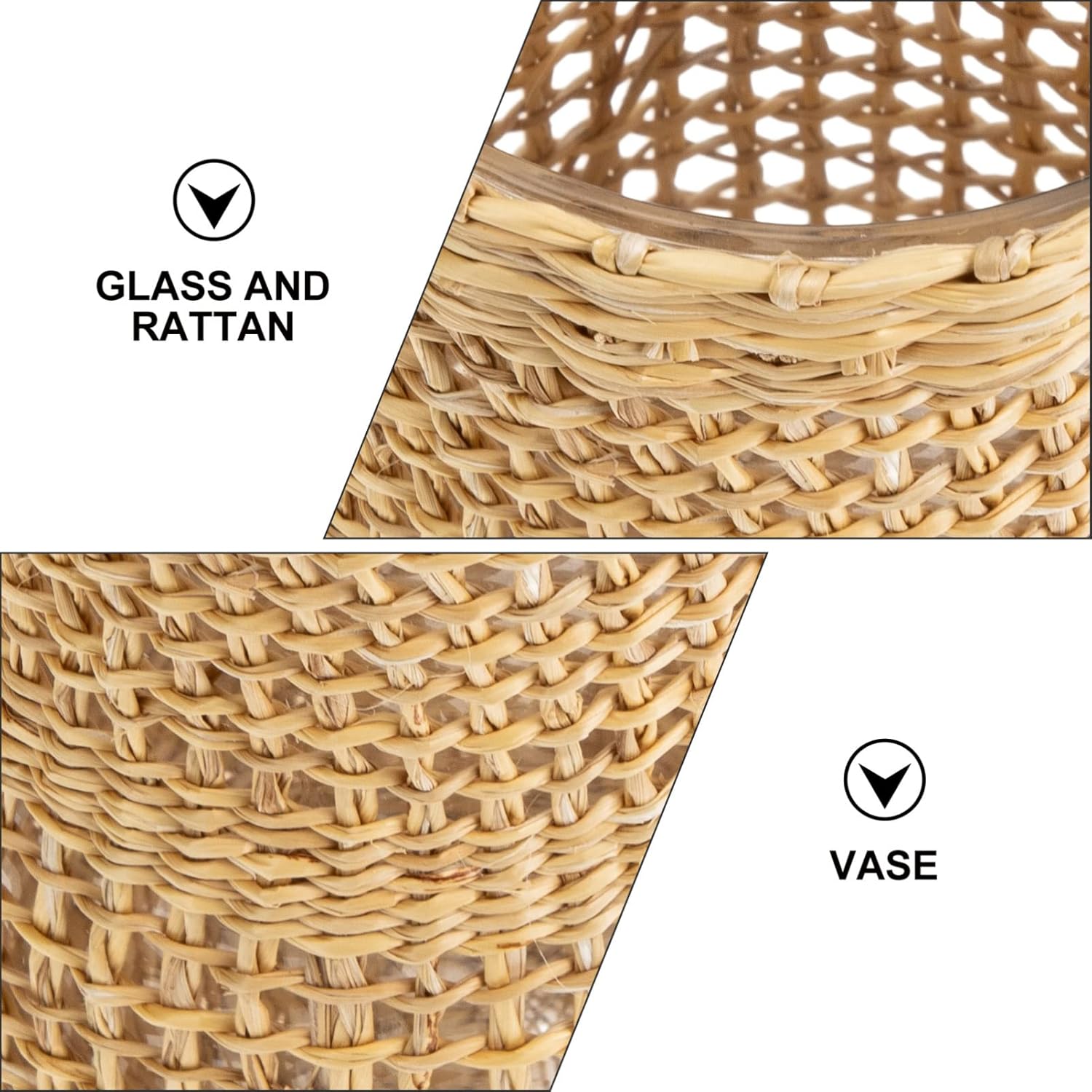 PRETYZOOM Rattan Woven Glass Flower Vase for Home Decor