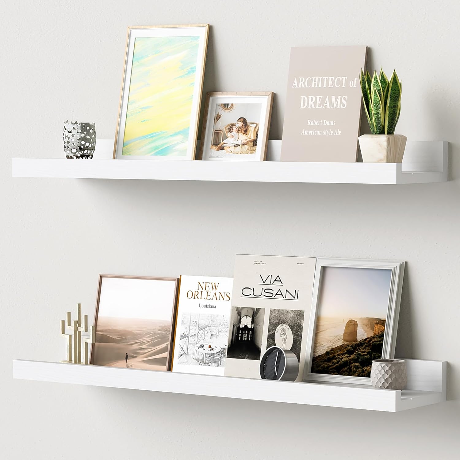 Acovy Floating Shelves for Wall Set of 2 White